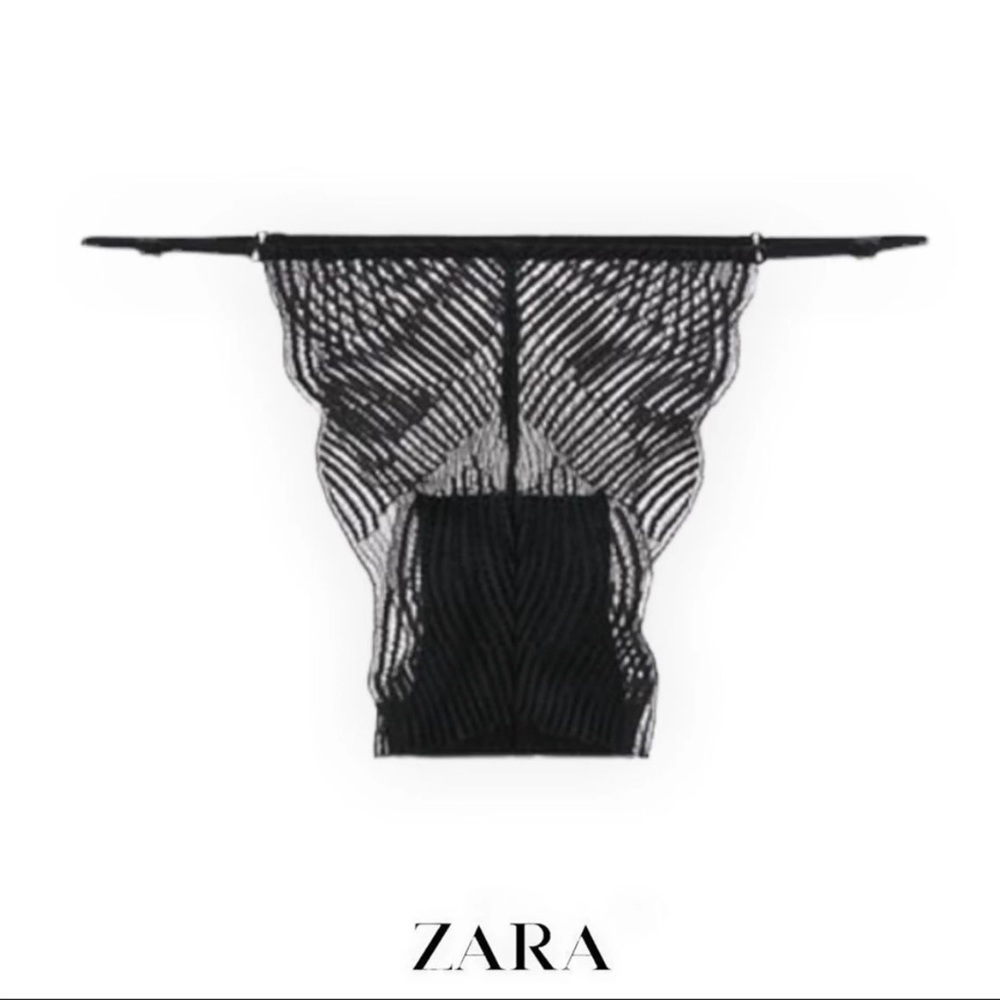 Zara Lace embroidered black tanga string panties sz.M